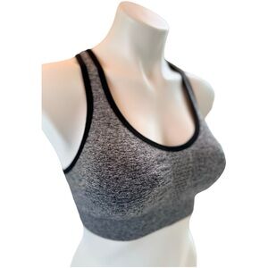 RBX Gray Heather Seamless Racerback Sports Bra with Black Trim